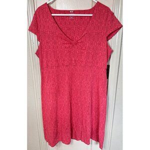 Toad & Co Womens XL Pink Geometric Midi V-neck Short Sleeve Dress